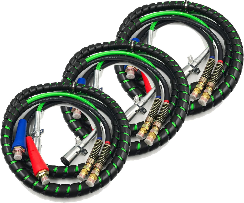 12Ft 3 in 1 ABS & Air Power Line Hose Wrap 7 Way Electrical Cable Assembly with Handle Grip C9114