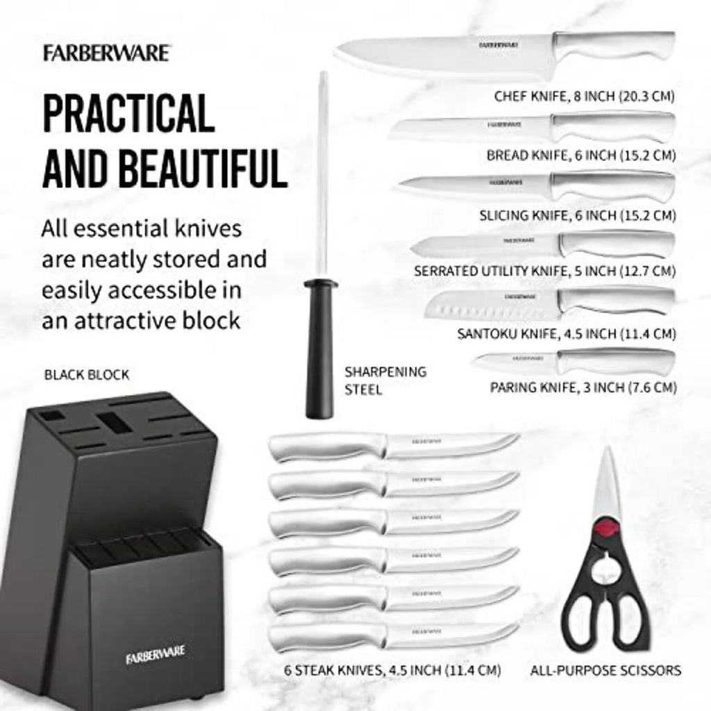 15 Pc Stamped Stainless Steel Knife Block Set M4696