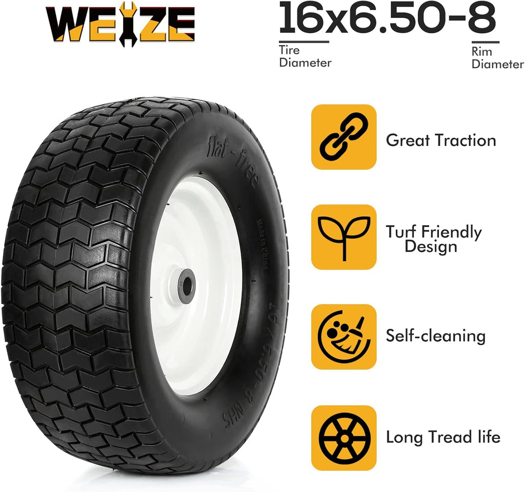 16x6.50-8 Flat Free Lawn Tires with Rim, Set of 2 R96496