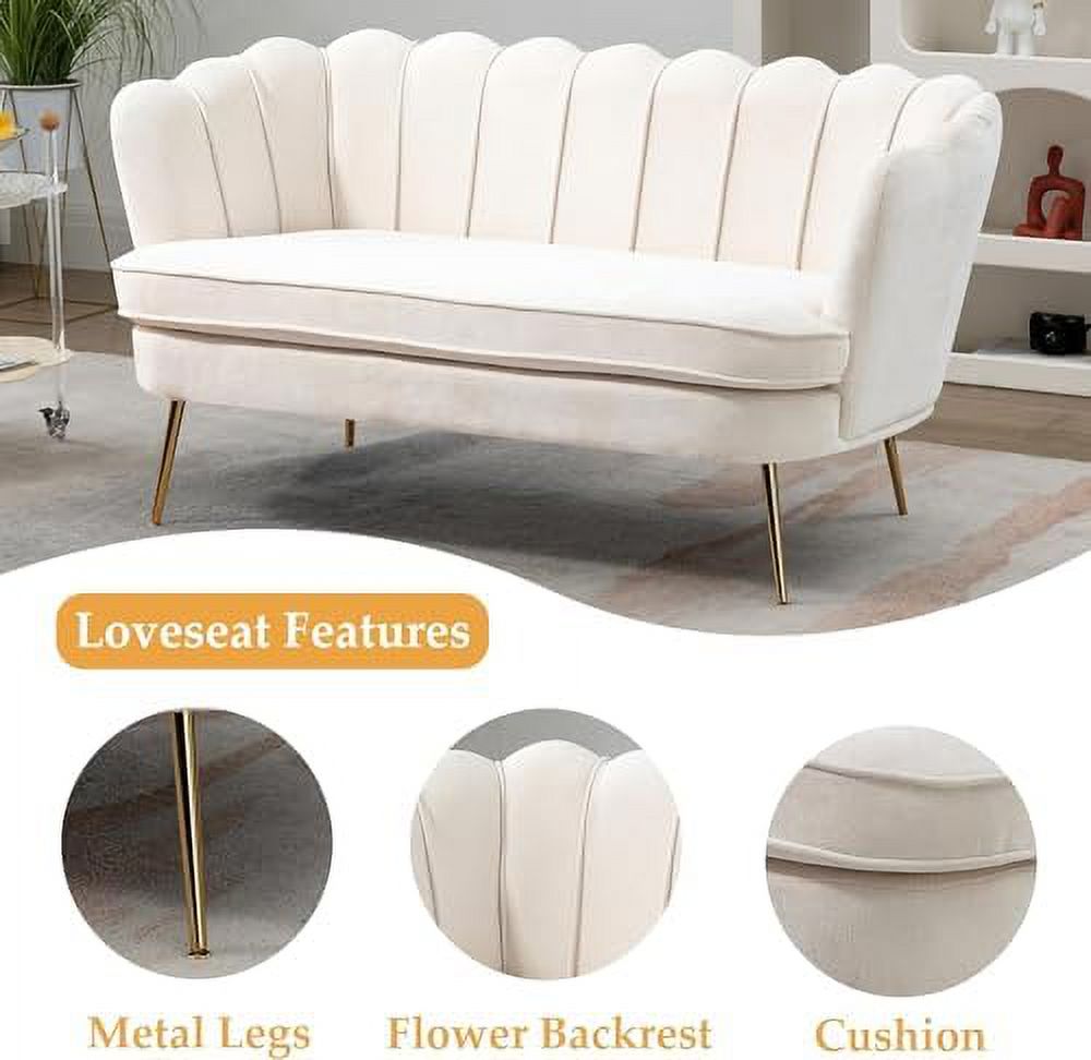 Ivory Boucle 2-Seater Loveseat Sofa with Gold Metal Legs M786