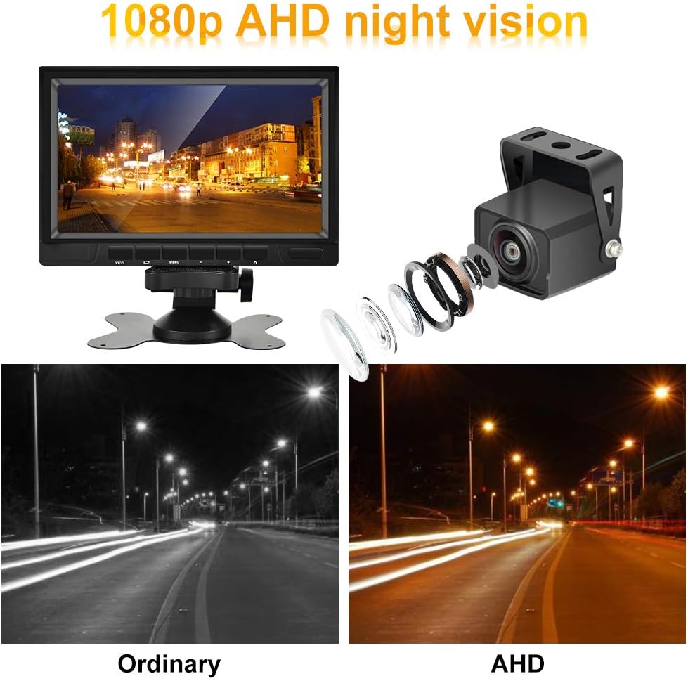 1080P Backup Camera System with 7'' DVR Dual Split Screen Monitor, IP69 Waterproof Rear View Camera Night Vision Reversing Camera B642196