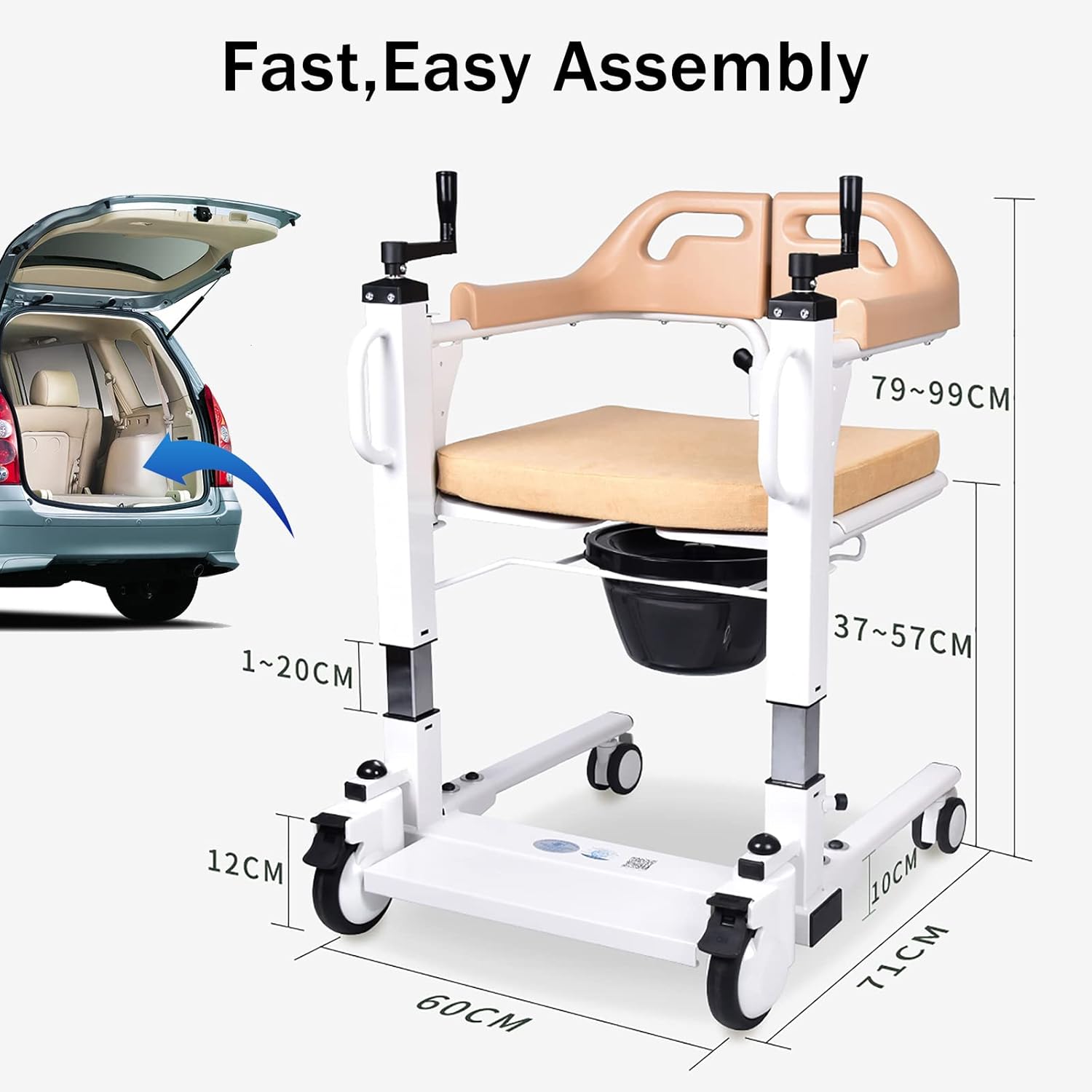 Patient Lift Wheelchair with 180 Split Seat, Bedside Commode D929637