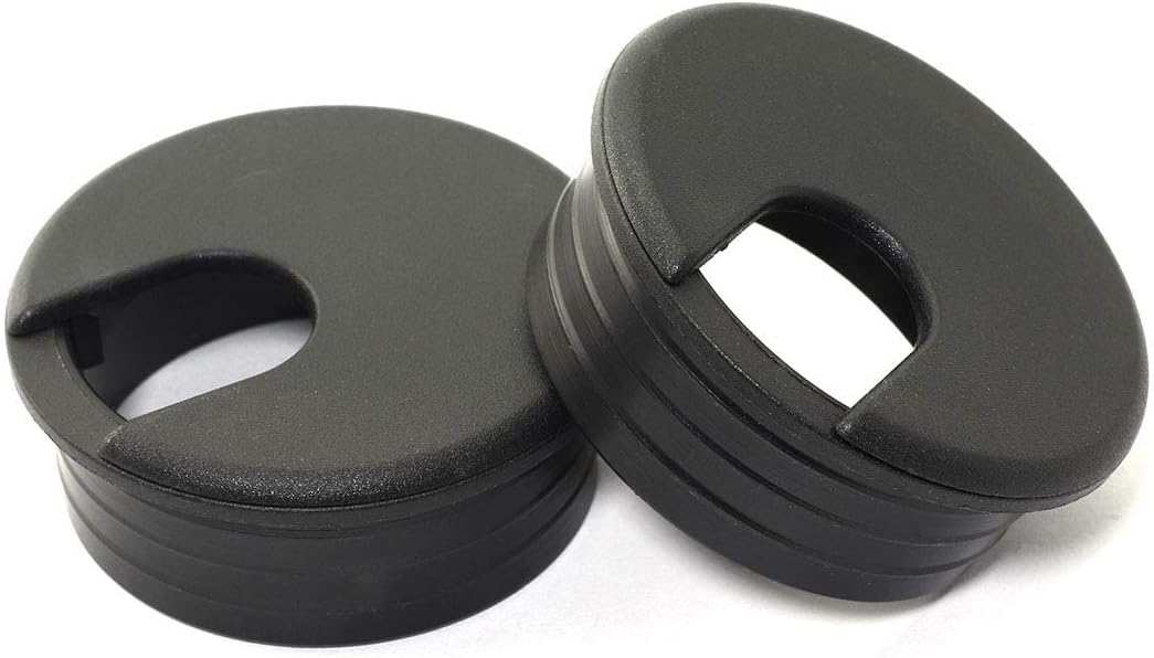 Black Plastic Desk Cable Grommets Pack of 2 C63035