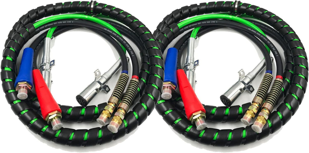 12Ft 3 in 1 ABS & Air Power Line Hose Wrap 7 Way Electrical Cable Assembly with Handle Grip C9114