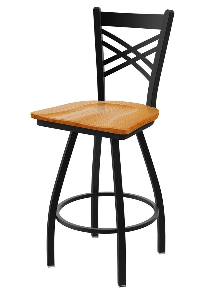 Black Wrinkle Swivel Stool with Medium Oak Seat J788265