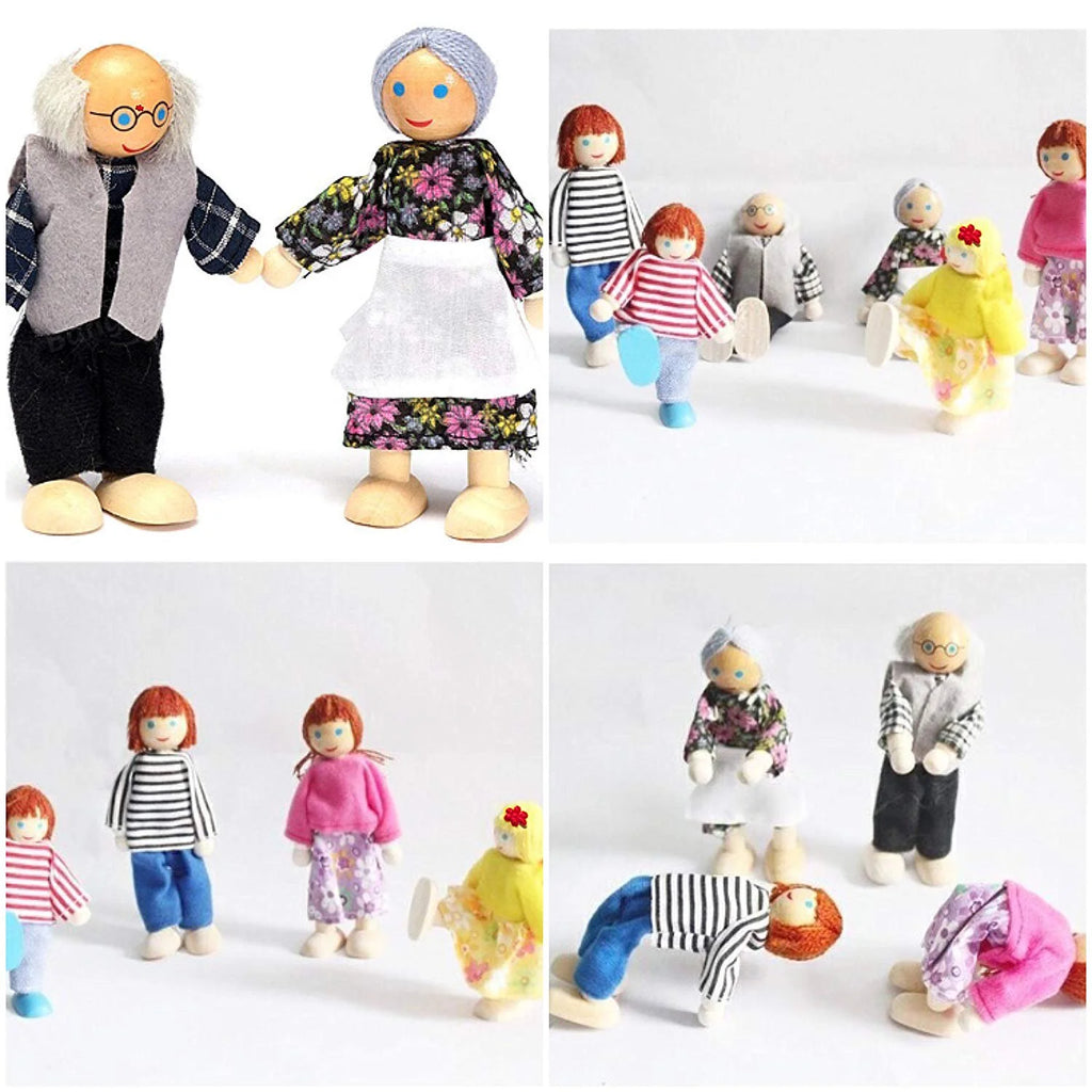 Wooden Dolls Playset Set of 7 People with Dog Y976