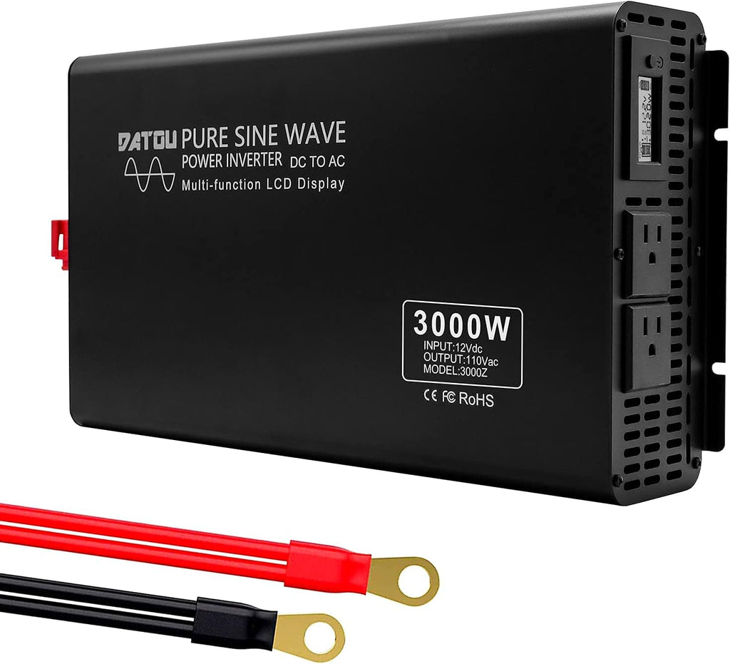 1500W Pure Sine Wave Power Inverter 12V DC to 110V AC with Dual AC Outlets D7699