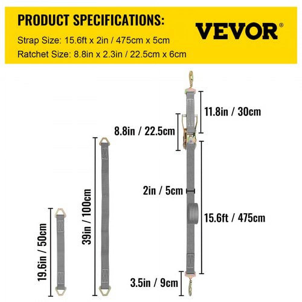 Heavy Duty Ratchet Straps with Snap Hooks, 4000 lbs Working Load B595421
