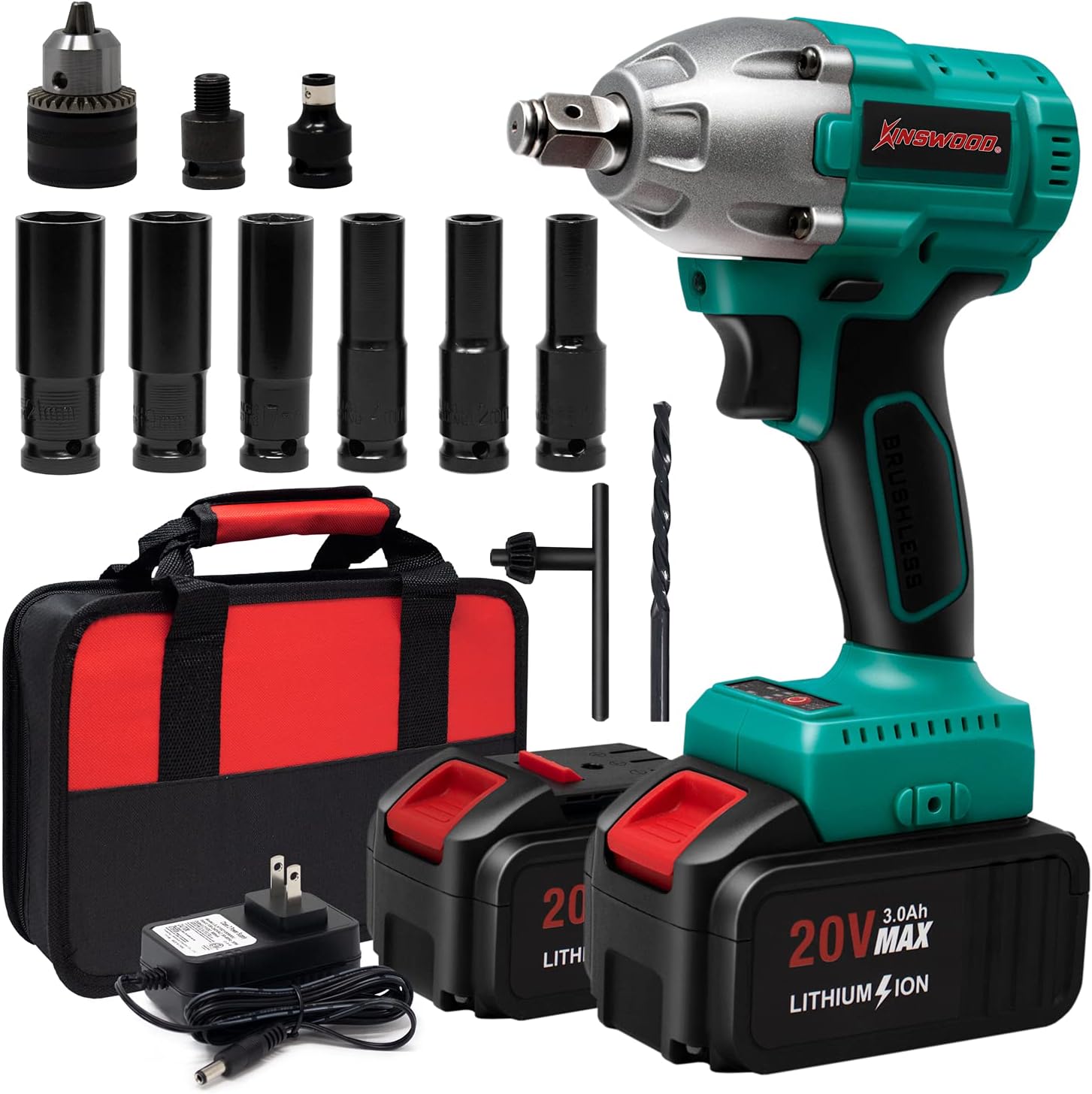 Cordless Impact Wrench, 1/2 Chuck, 3100RPM, 320 ft-lbs, 20V 2x3.0AH Battery Y1538