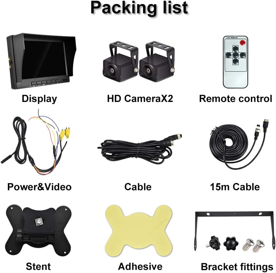 1080P Backup Camera System with 7'' DVR Dual Split Screen Monitor, IP69 Waterproof Rear View Camera Night Vision Reversing Camera B642196