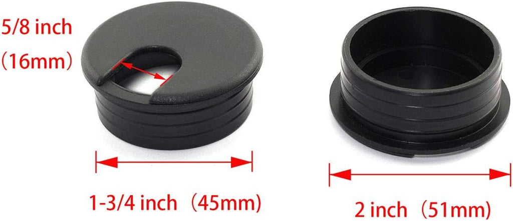 Black Plastic Desk Cable Grommets Pack of 2 C63035