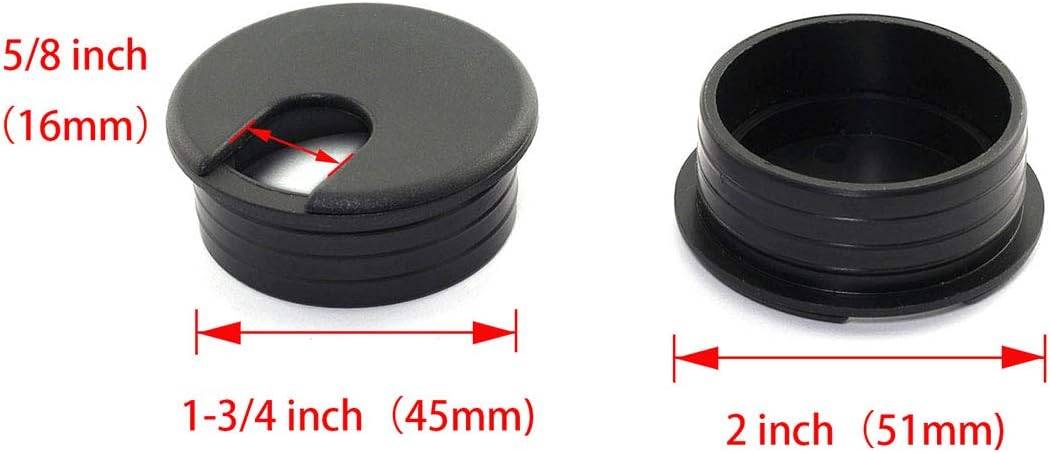 Black Plastic Desk Cable Grommets Pack of 2 C63035