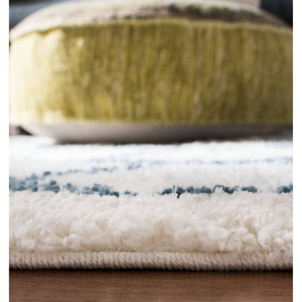 Cream / Blue Shag Rug J402