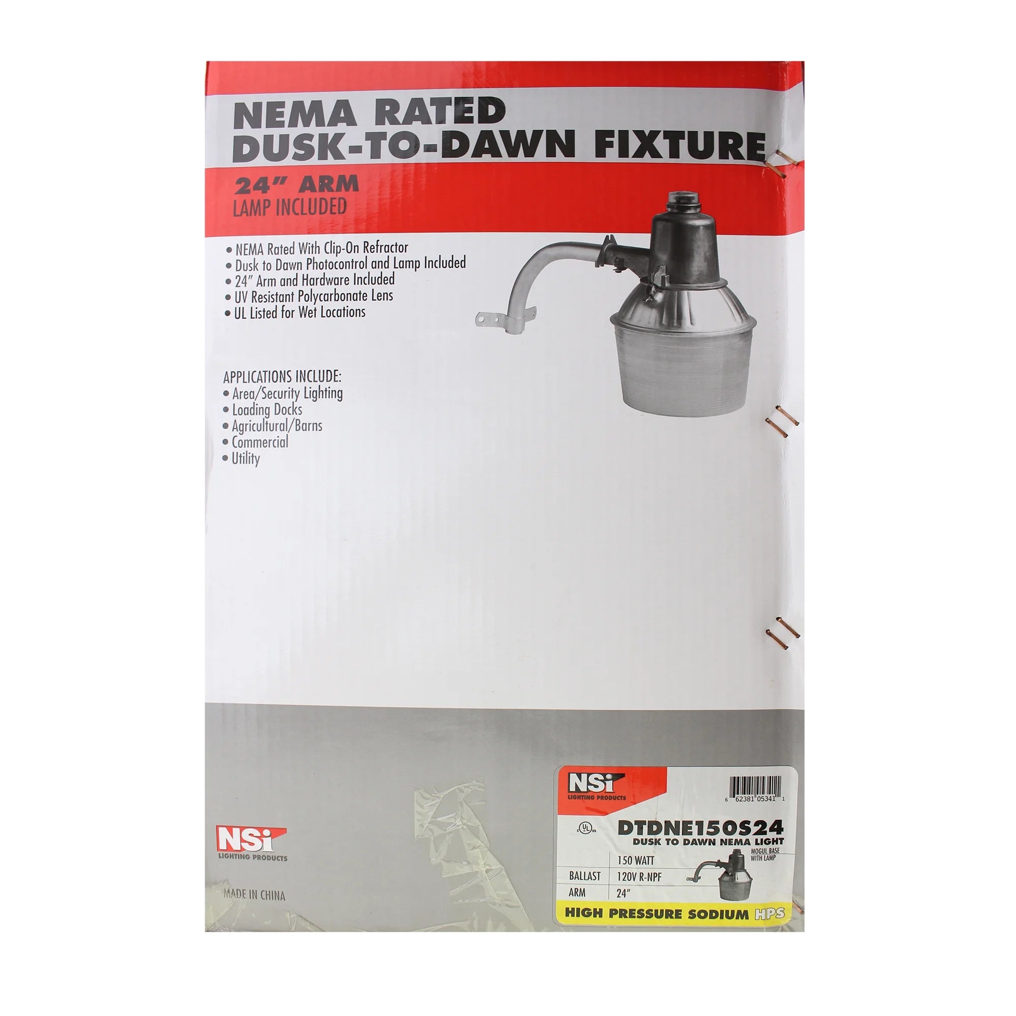 Dusk-To-Dawn Area Light, 24" Arm, 150W, 120V J57589