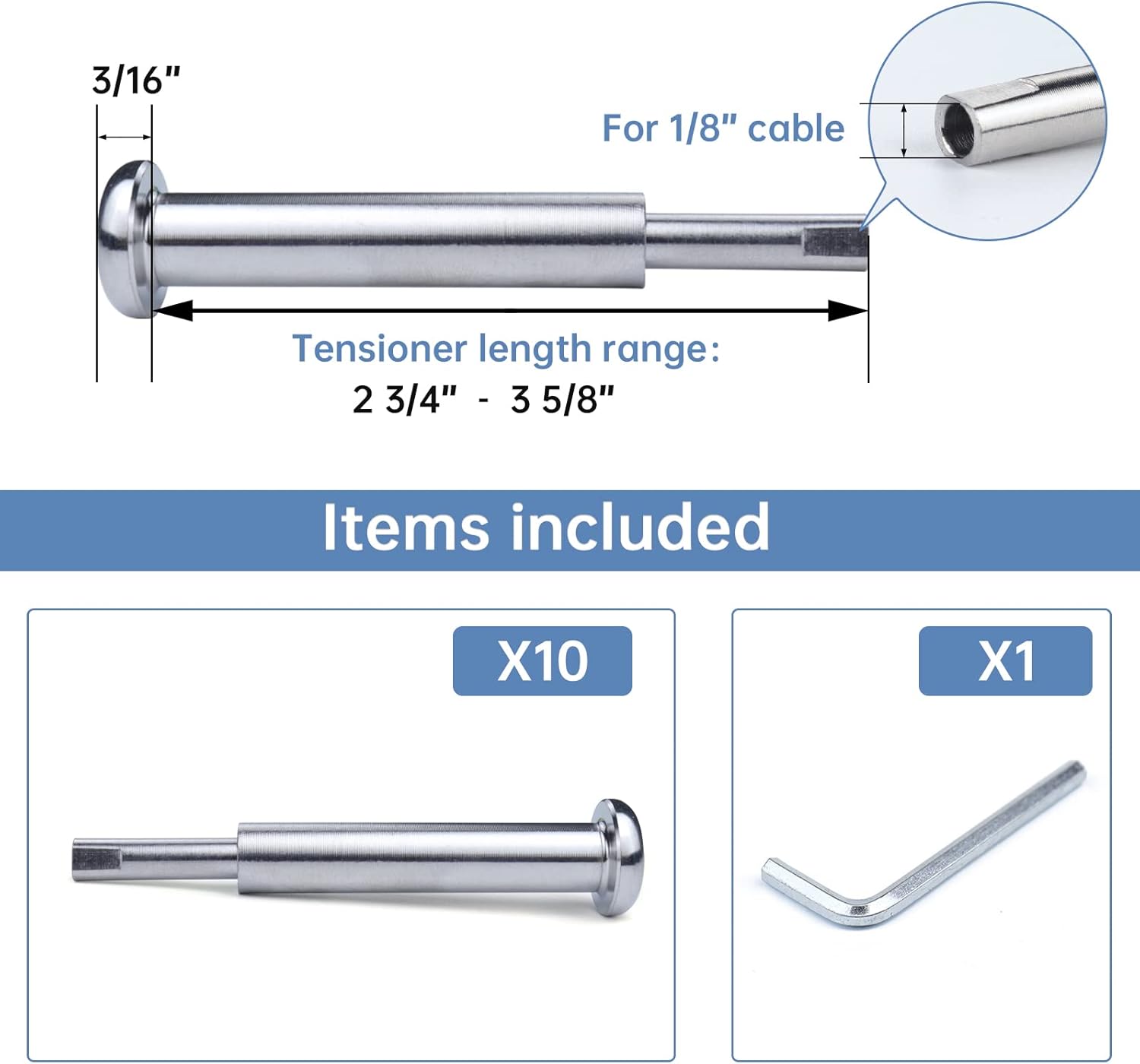 10Pair Cable Railing Kit Invisible 1/8 Swage Tensioner T316 Stainless Steel S662