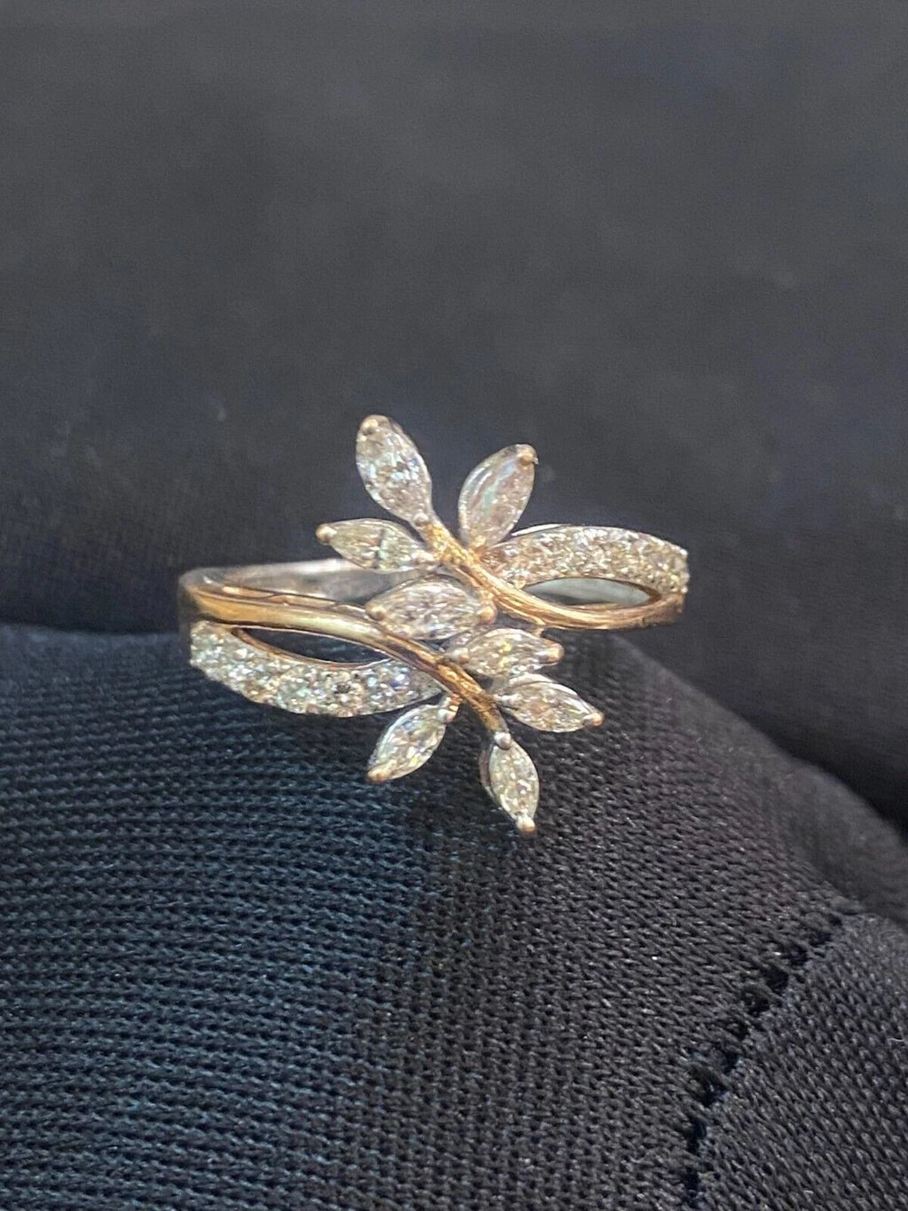 14K Two-Tone Gold Diamond Flower Petals Wedding Ring J725735