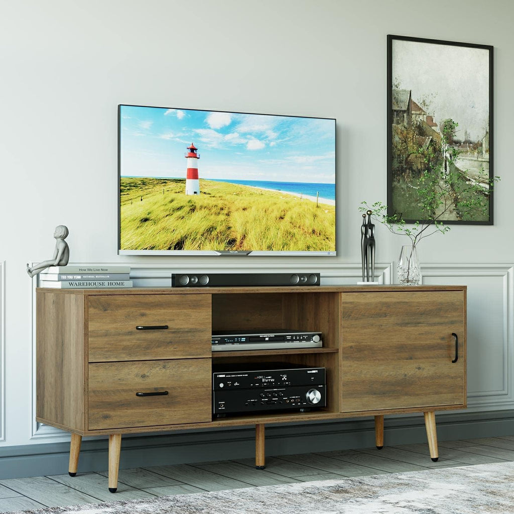 Rustic Brown Wood TV Stand with Sliding Door Q204