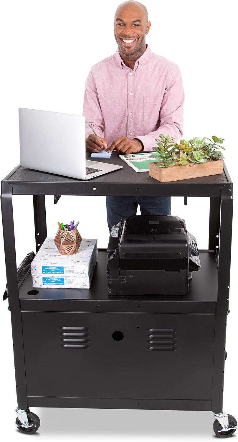 Extra Wide AV Cart with Locking Cabinet and Pullout Keyboard Tray N95547