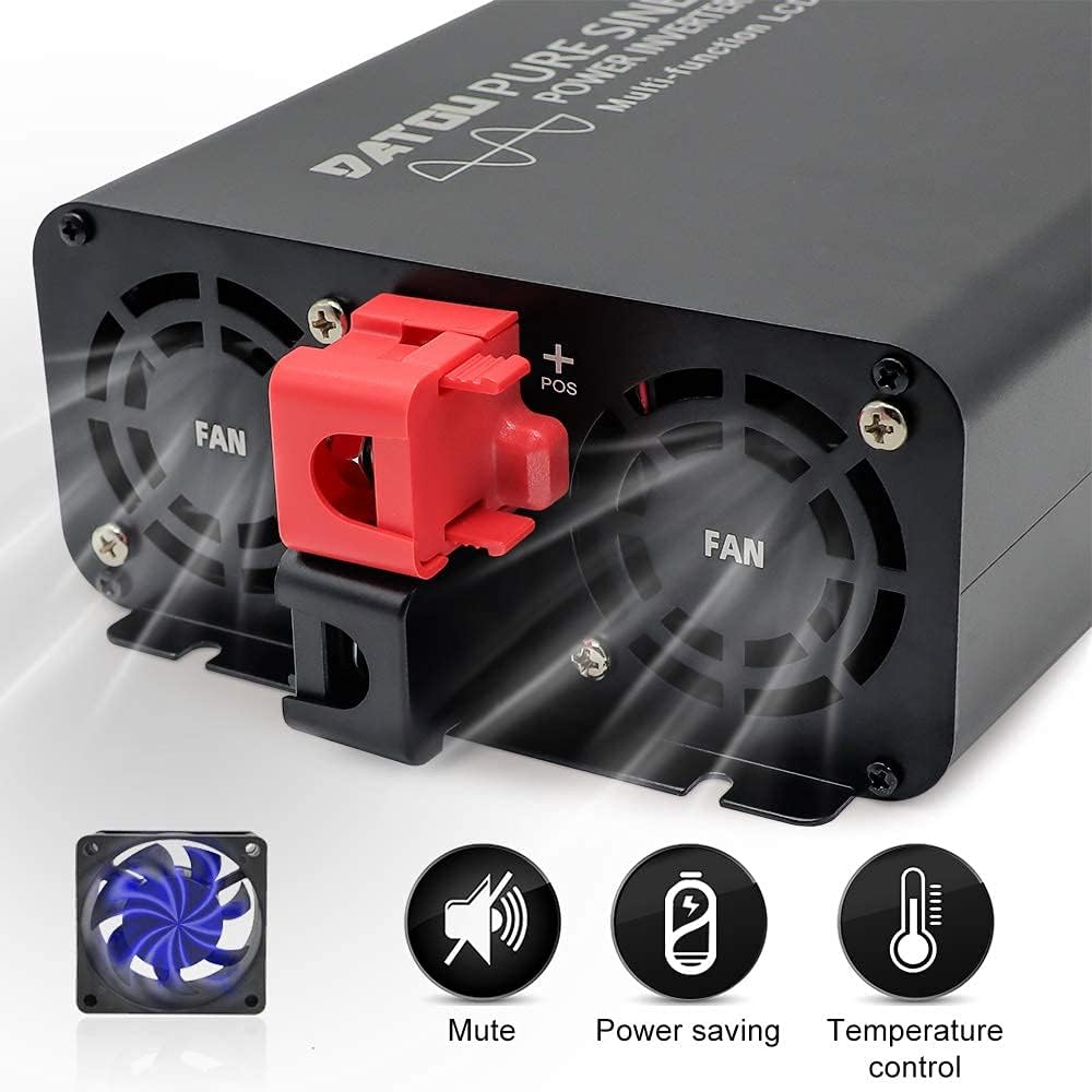 1500W Pure Sine Wave Power Inverter 12V DC to 110V AC with Dual AC Outlets D7699