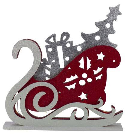18x22 Pre-Lit Red and Silver LED Sleigh Tabletop Silhouette Decoration B8792