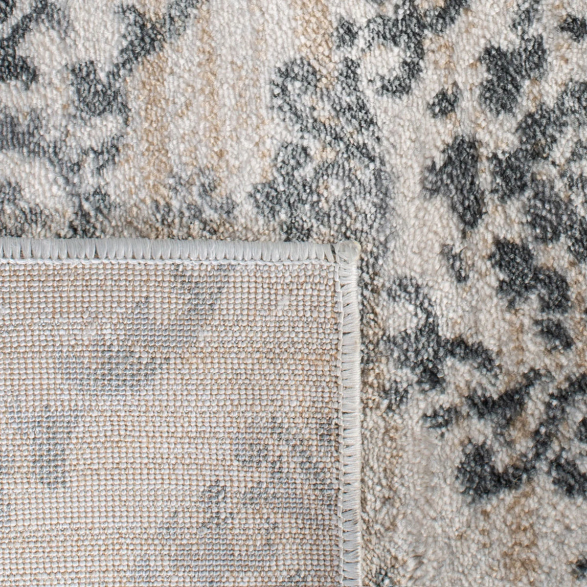 Geometric Floral Area Rug, Cream/Grey, 5'3" x 7'7" B7125