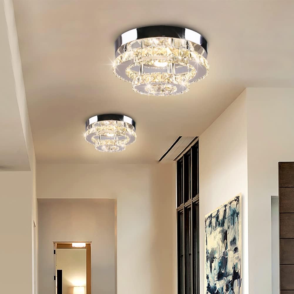 Mini Chandelier LED Crystal Ceiling Light 2 Layers Round Flush Mount Multicolor J72809