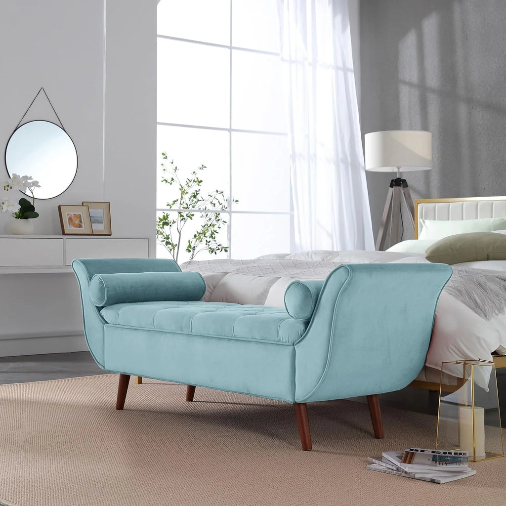 Velvet Upholstered Storage Bench with Solid Wood Legs P98197