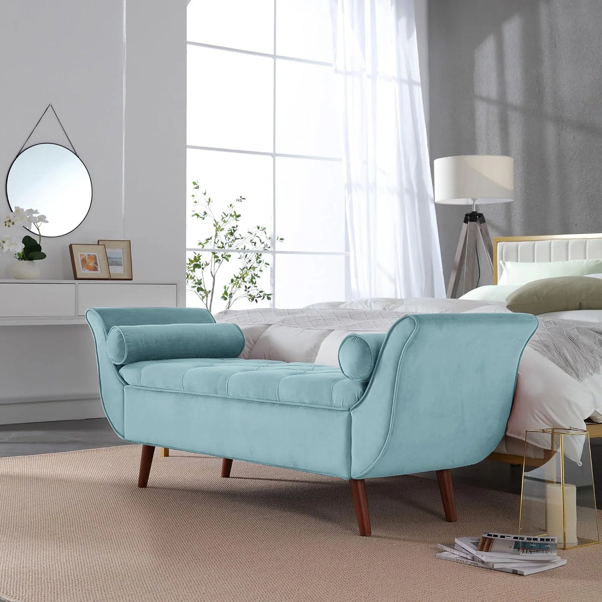 Velvet Upholstered Storage Bench with Solid Wood Legs P98197