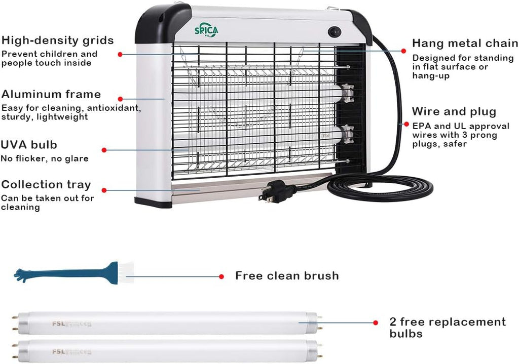 20W Electric Bug Zapper Insect Mosquito Killer with 2 Replacement UVA Light Bulbs, Pack of 2 E5821