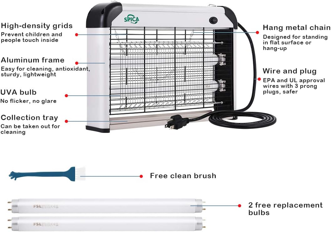 20W Electric Bug Zapper Insect Mosquito Killer with 2 Replacement UVA Light Bulbs, Pack of 2 E5821