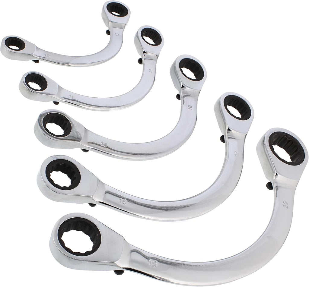 Double Box Ratcheting Wrench Set 5pc Half-Moon Metric Double Ended 10 to 22mm C67693
