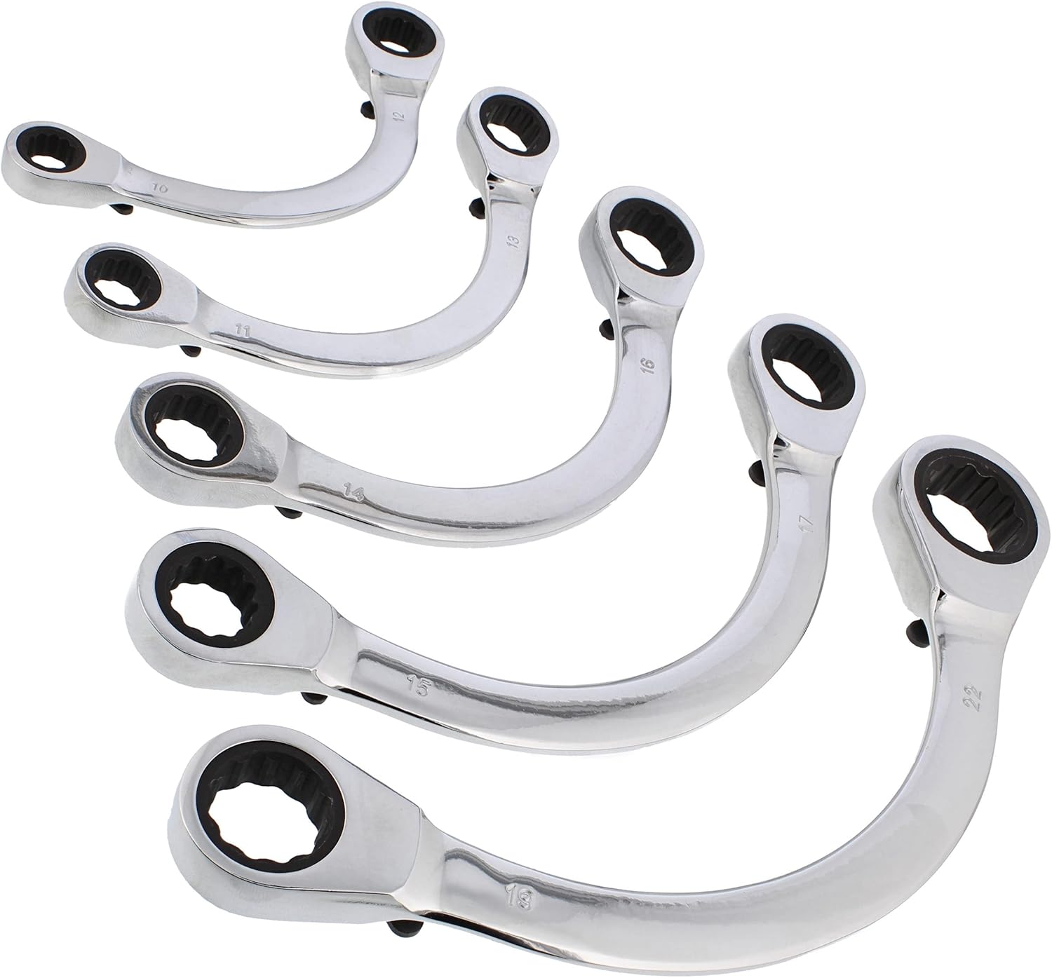 Double Box Ratcheting Wrench Set 5pc Half-Moon Metric Double Ended 10 to 22mm C67693