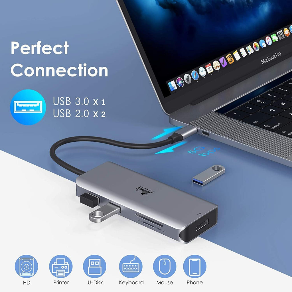 9-in-1 Triple Display USB C to Dual HDMI Adapter with DisplayPort, 87W PD, SD/TF Card Reader H836