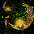 Retro Brass Metal Moon Crackle Glass Solar Wind Chimes LED Lights G428548