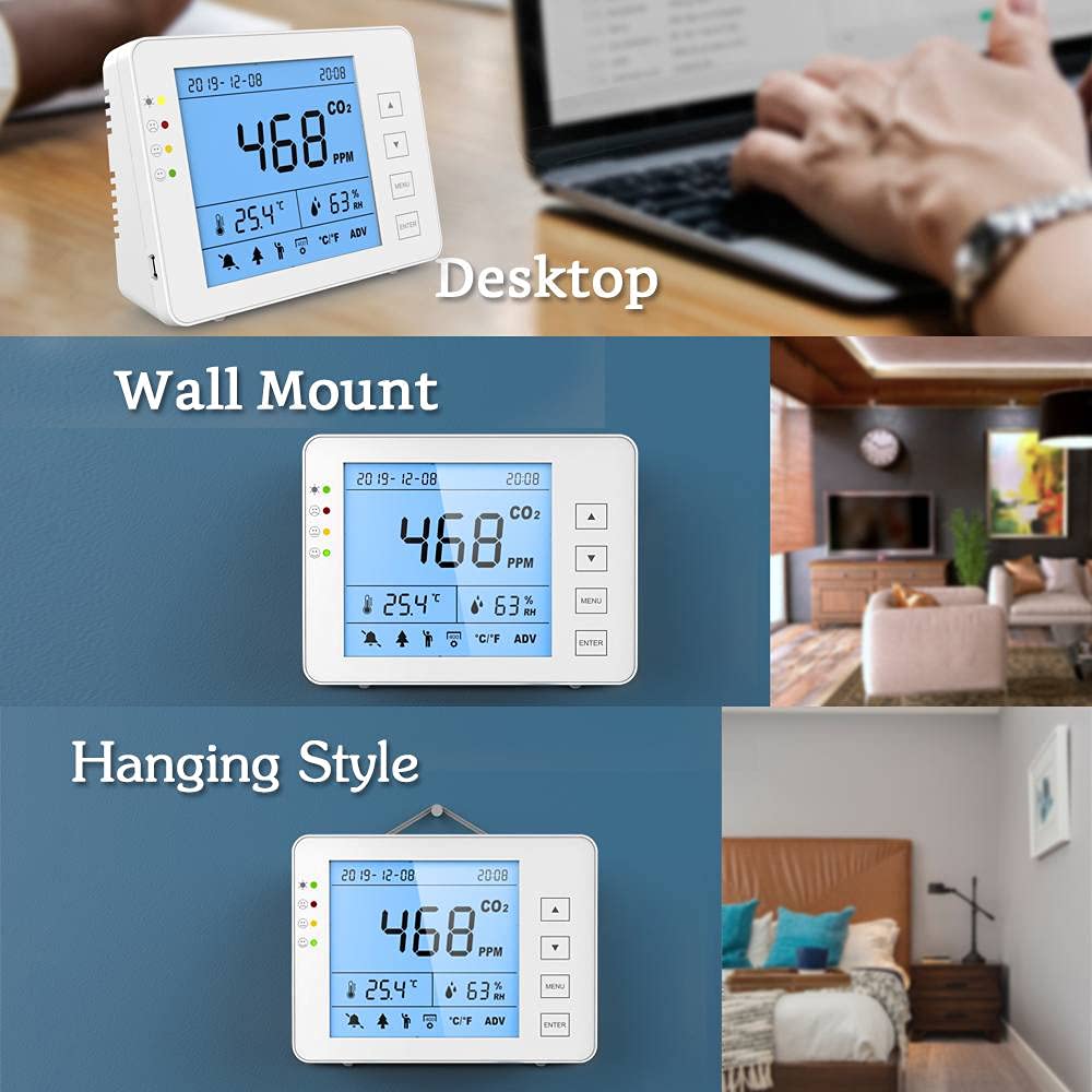 Indoor CO2 Meter, Temperature and Relative Humidity Air Quality Monitor, 0~5000ppm Range R836218