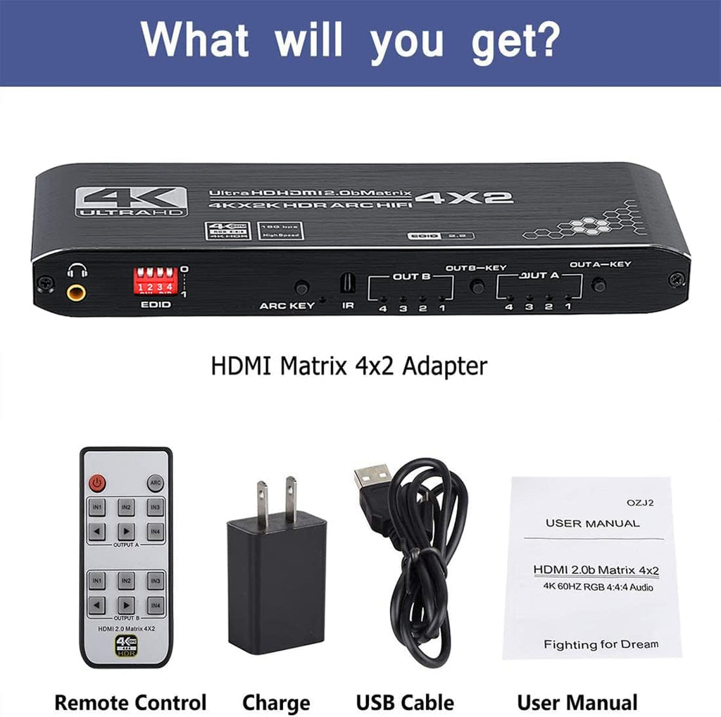 4K HDMI Matrix Switch 4x2 with IR Remote Control, Pack of 2 O214967