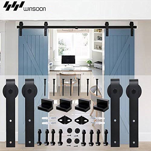 Sliding Barn Door Hardware Kit for Double Doors Black Surface 60 2 Doors Track Q808435