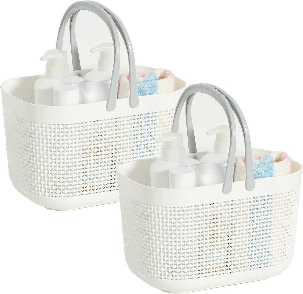 2-Pack Plastic Storage Baskets With Handles and Holes (White) E29974