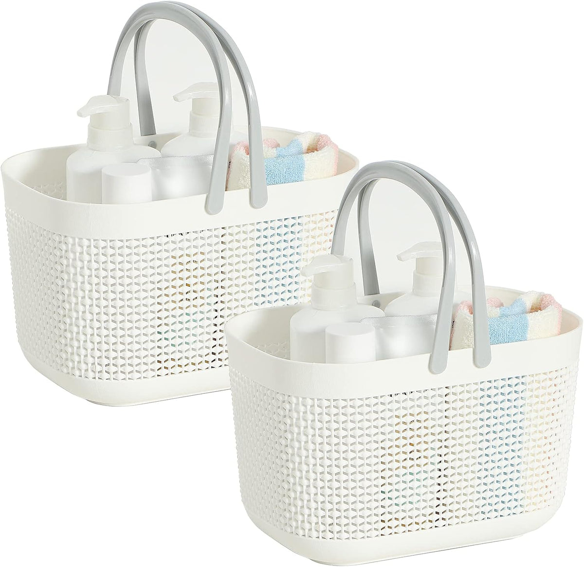 2-Pack Plastic Storage Baskets With Handles and Holes (White) E29974