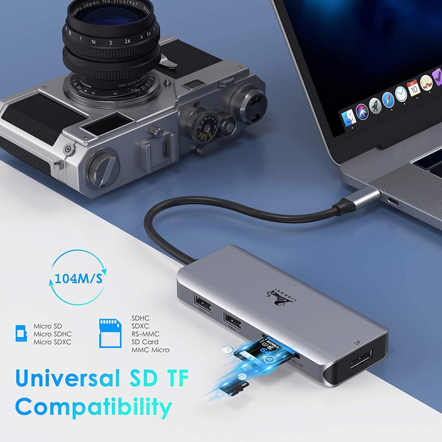 9-in-1 Triple Display USB C to Dual HDMI Adapter with DisplayPort, 87W PD, SD/TF Card Reader H836