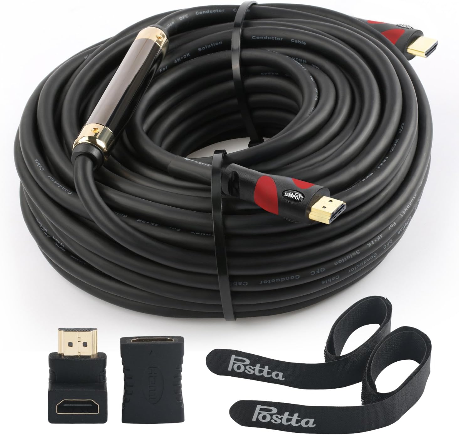 HDMI Cable 100 Feet with Built-in Signal Booster, 2 Piece Cable Ties, 2 Piece HDMI Adapters O986