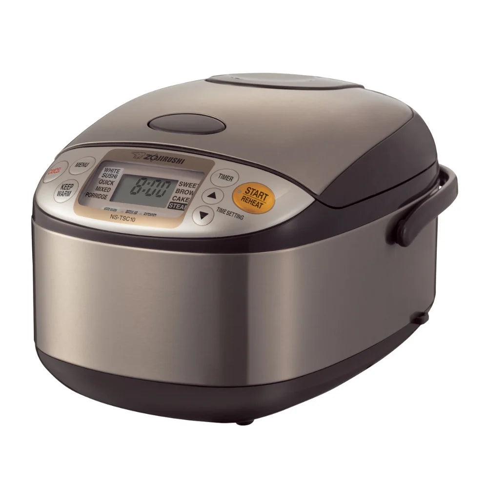 5.5-Cup Stainless Brown Rice Cooker and Warmer with Bowl and Spoon I30831