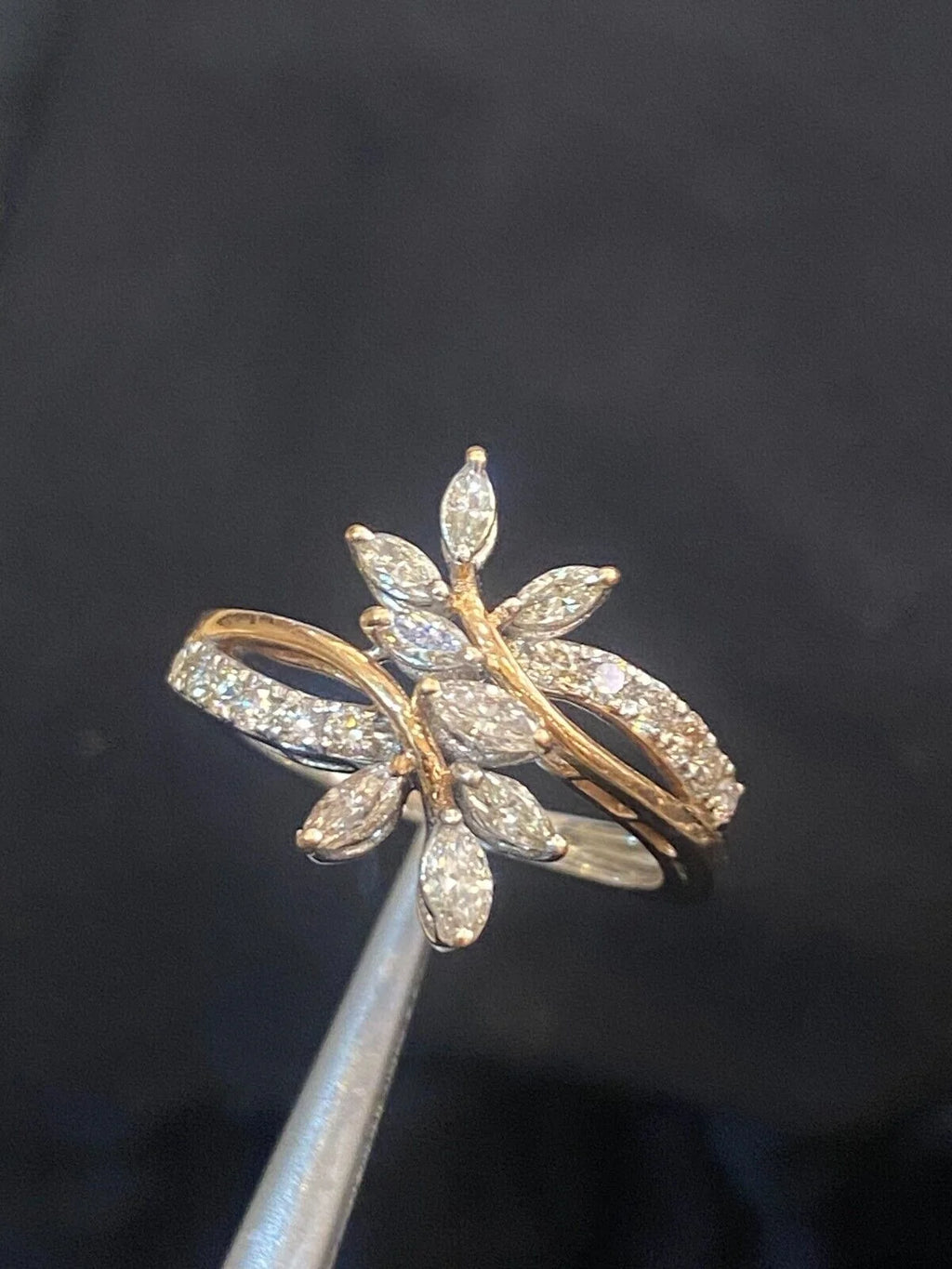 14K Two-Tone Gold Diamond Flower Petals Wedding Ring J725735