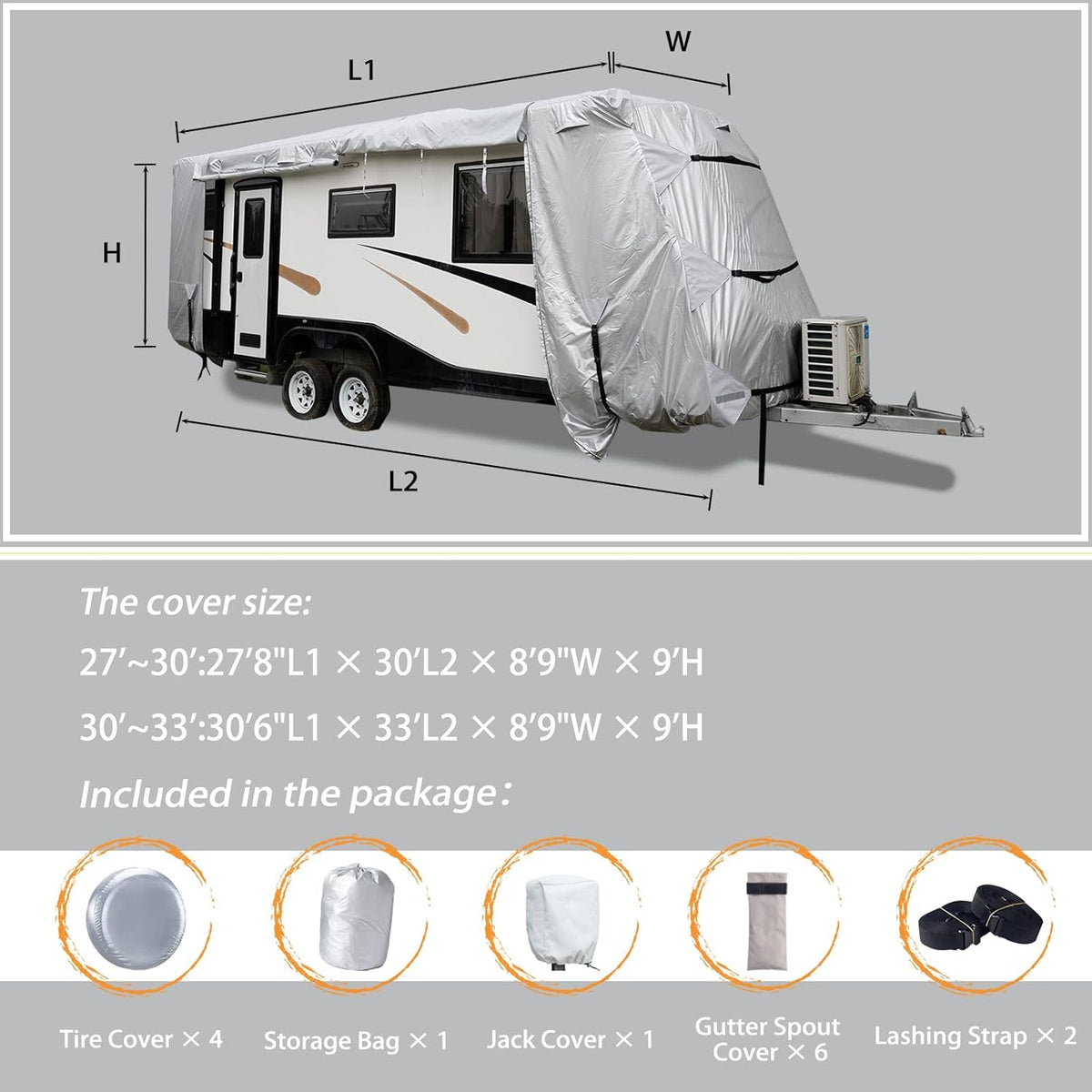 27-30' Windproof Anti-UV Camper Cover with Jack Cover and 4 Tire Covers R434604