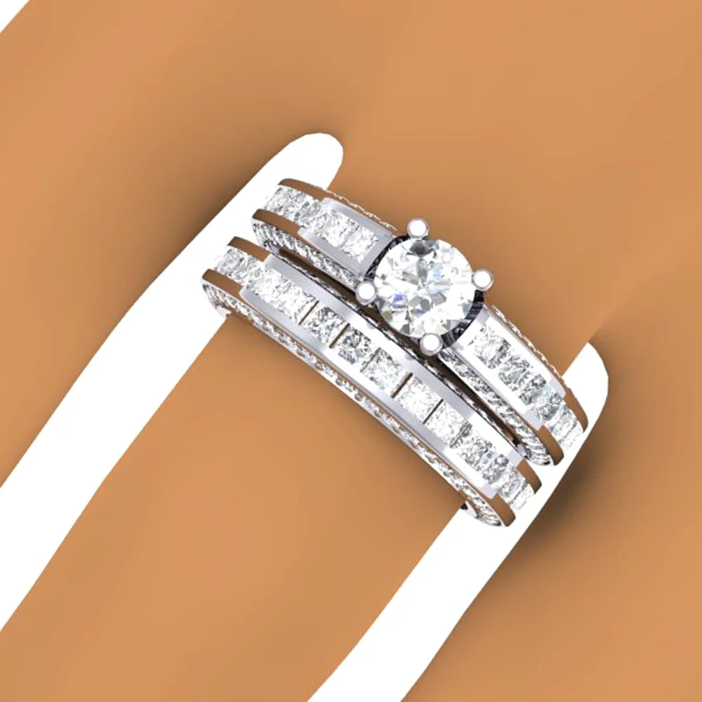 14k White Gold Diamond Bridal Engagement Ring Set S577