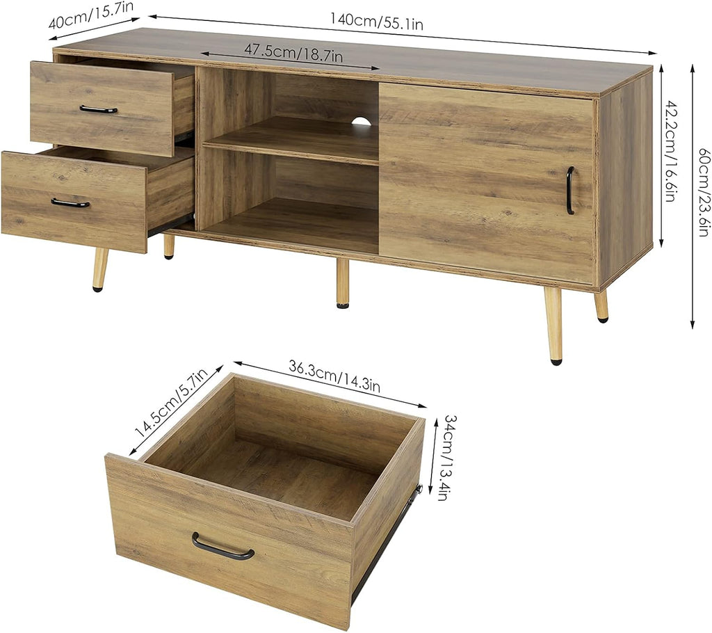 Rustic Brown Wood TV Stand with Sliding Door Q204