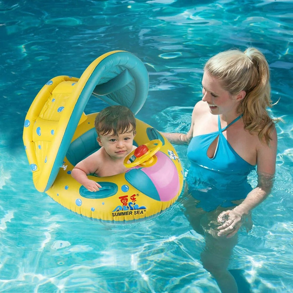 Inflatable Swimming Ring Pool Float with Canopy Sunshade Roof B524695