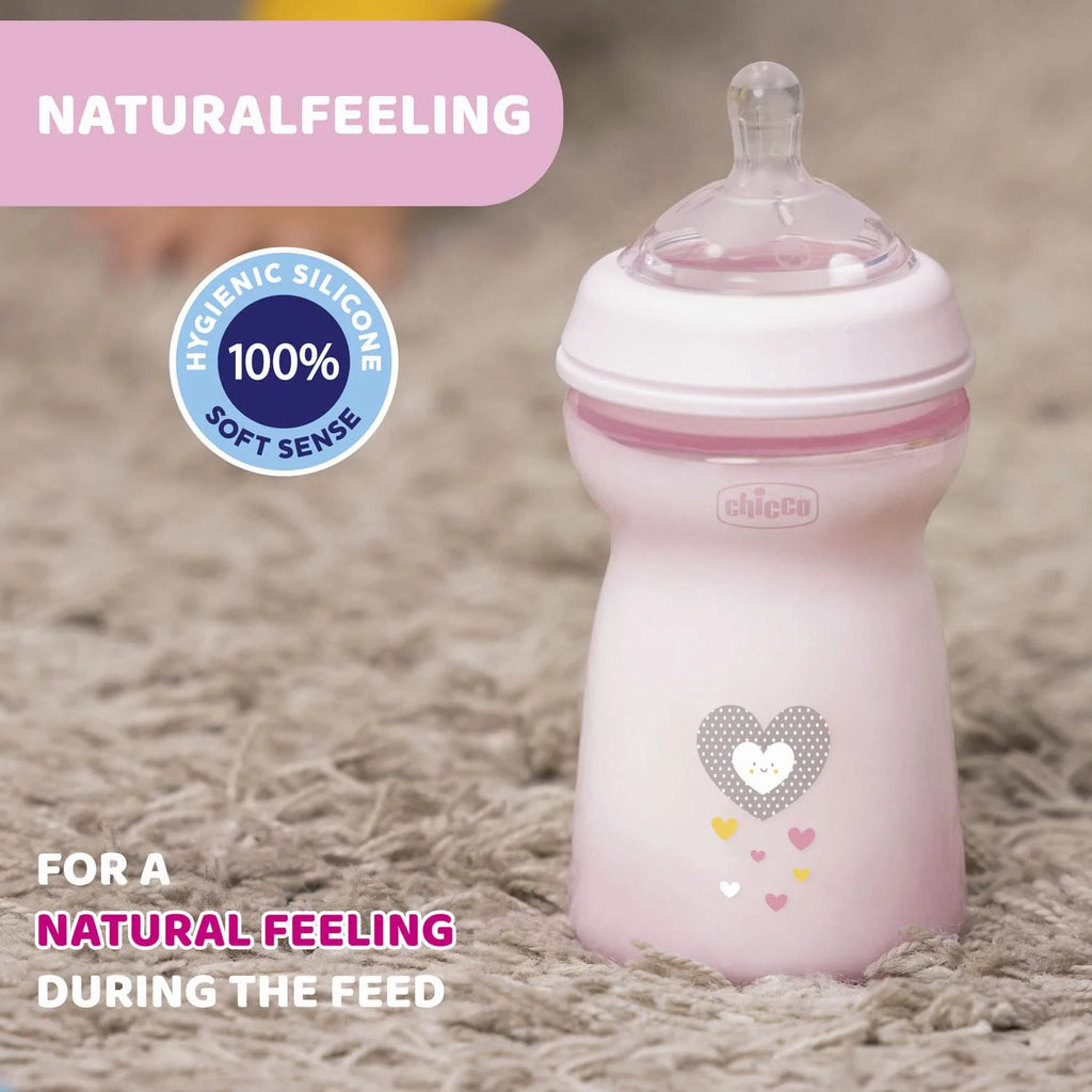 Baby Milk Feeding Bottle with Wide Neck, 330ml (Pink) N7547
