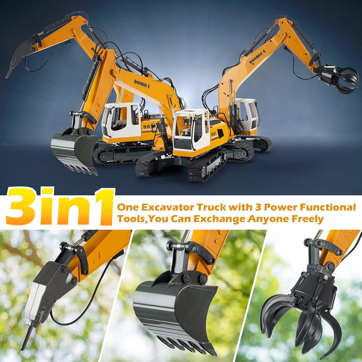 17 Channel RC Excavator Toy with Working Lights Pack of 2 V82875