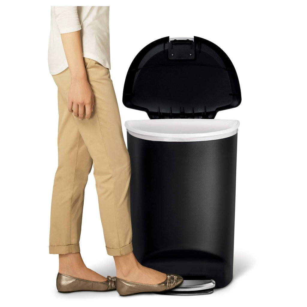 Black Plastic Semi-Round Step Trash Can E40746